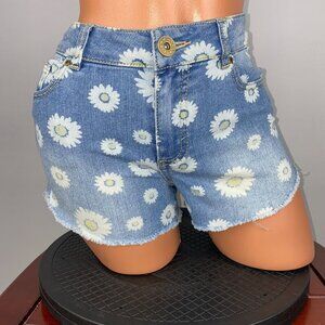 Tinseltown Womens 6 Floral Flowers Denim Fringe Hem Shorts Summer Boho Hippie